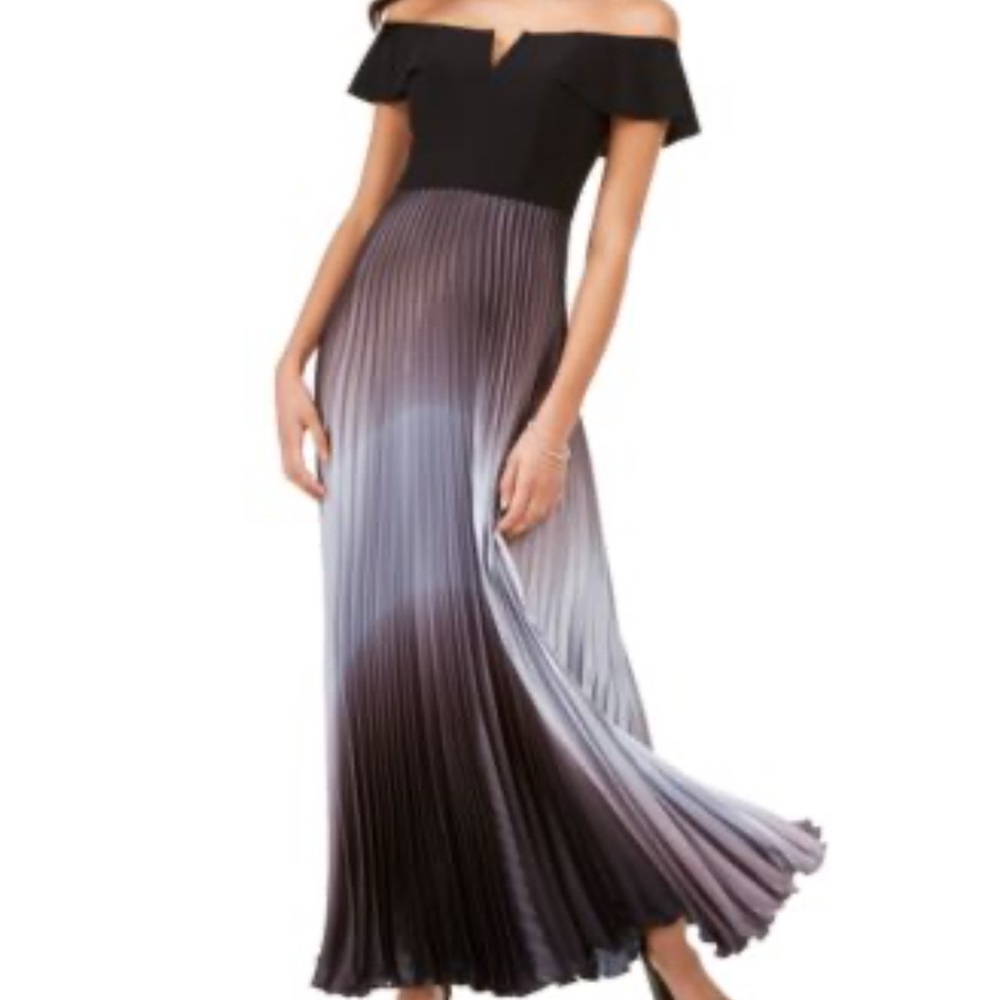 Ombré Off-The-Shoulder Pleated Gown